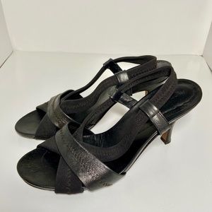 Donald J Pliner Black Leather & Stretch Strappy Dress Sandals Heels Shoes